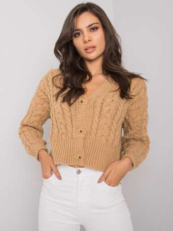 SUBLEVEL Camelowy sweter w warkocze