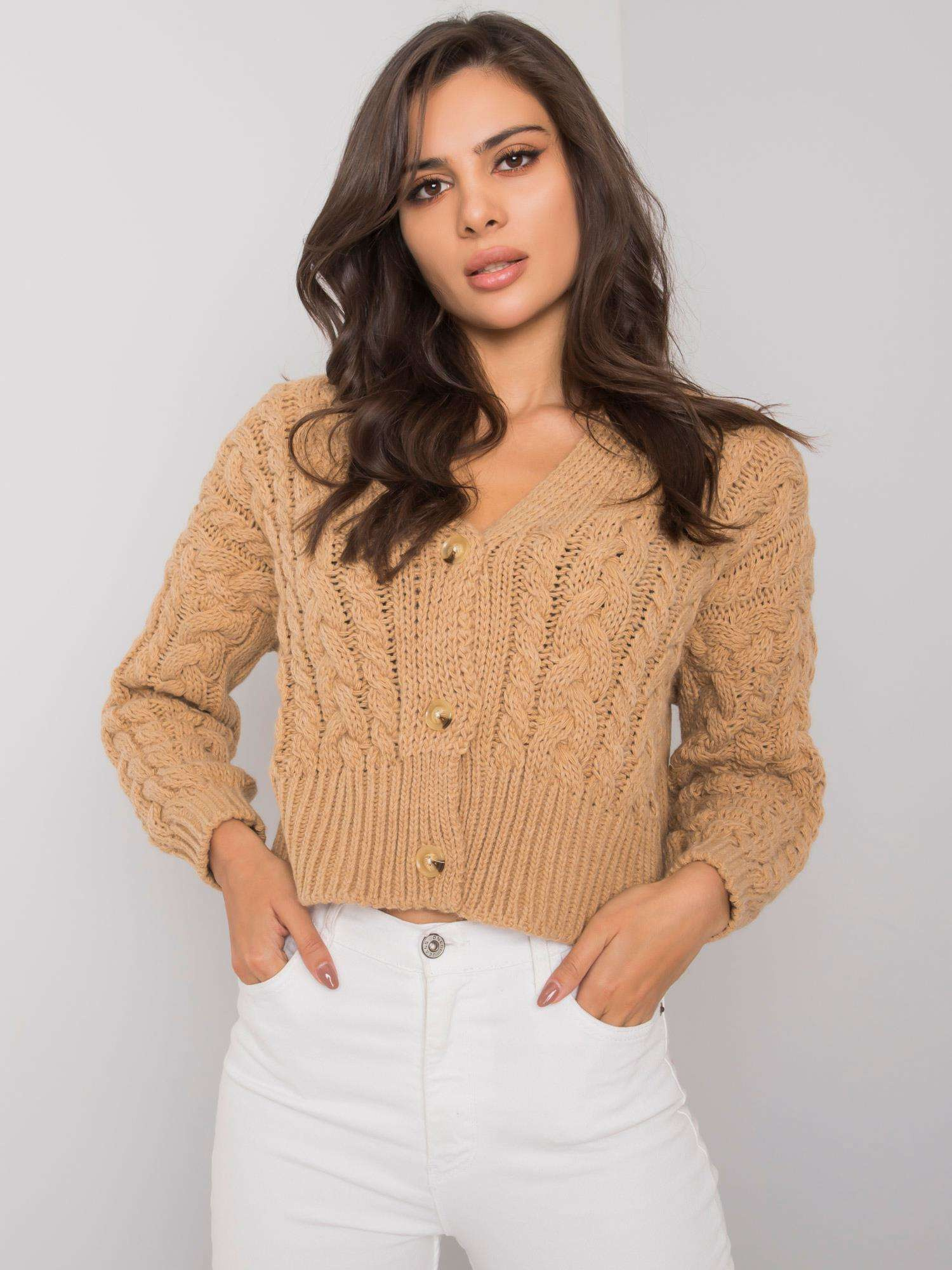 SUBLEVEL Camelowy sweter w warkocze - obrazek 3