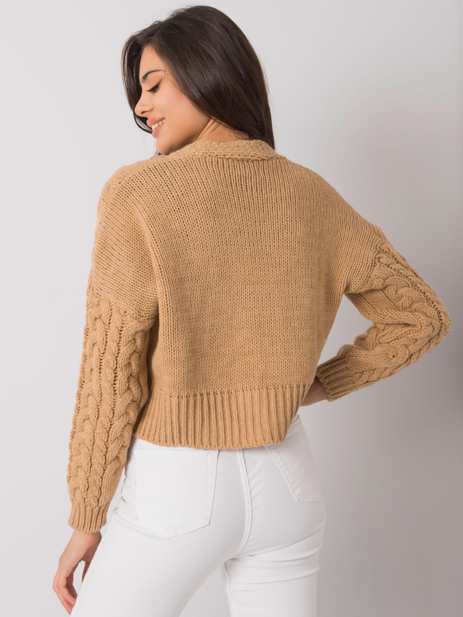 SUBLEVEL Camelowy sweter w warkocze - obrazek 2
