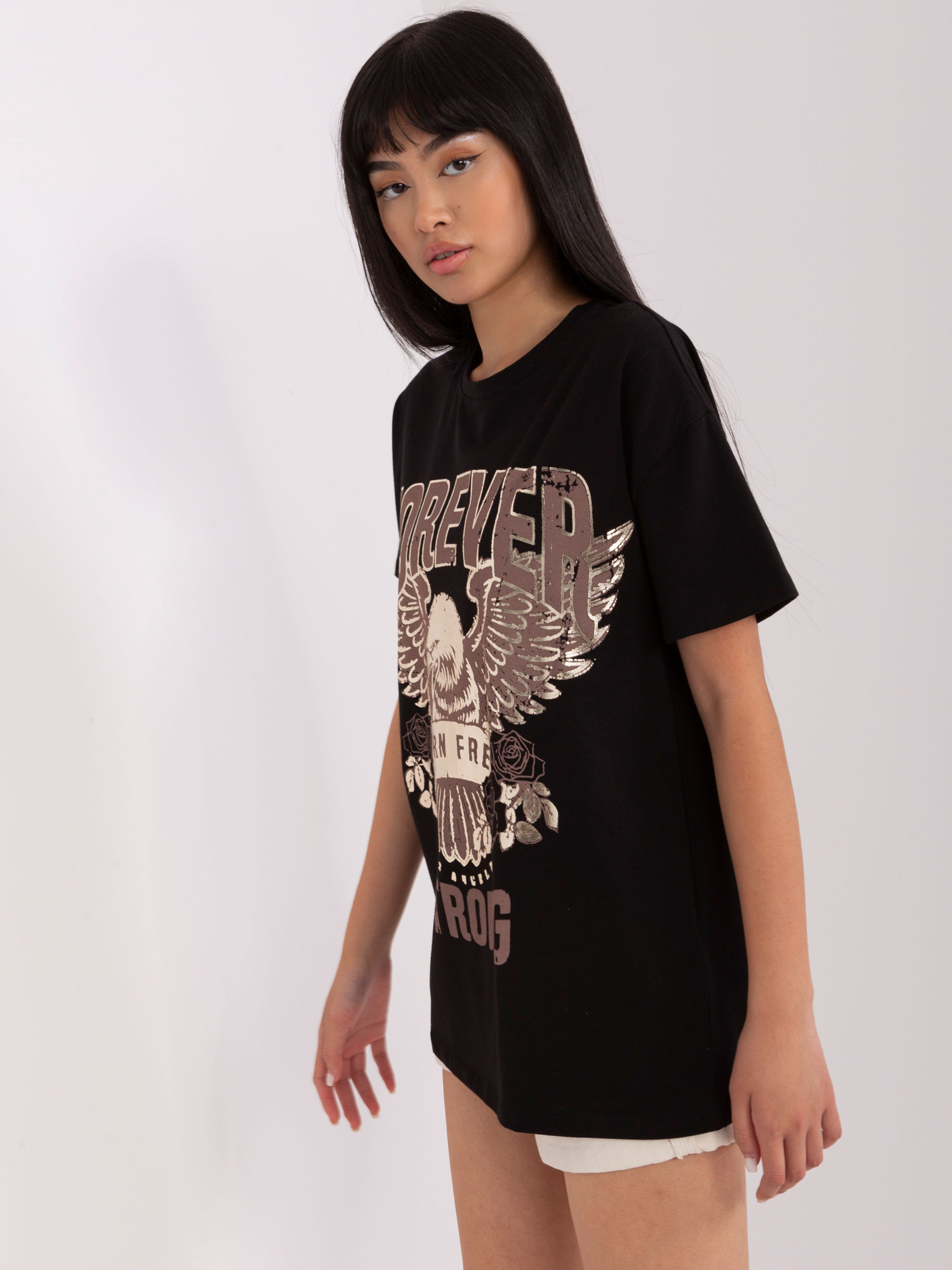 Czarny t-shirt oversize z nadrukiem OCH BELLA - obrazek 2