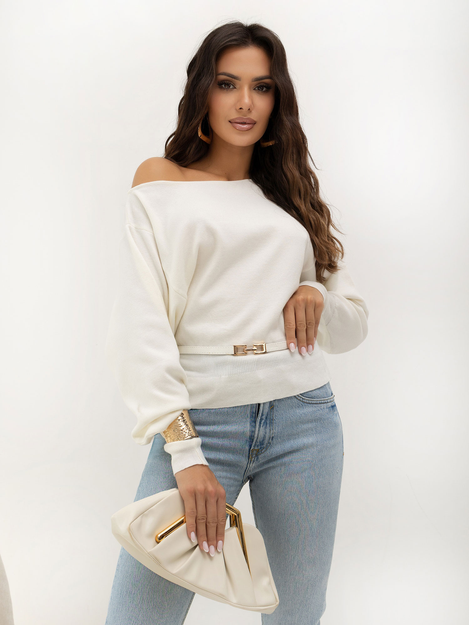 Sweter elegancki ecru - obrazek 2